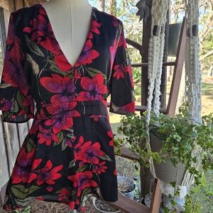 Charlotte Russe Black Colorful Rich Floral Print Romper Size Large